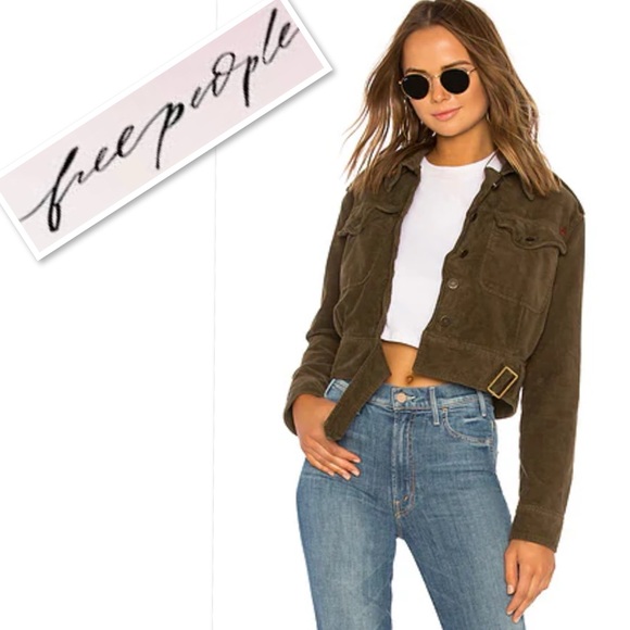 Free People Everlyn Velvet Cotton Blend Cropped Jacket in Moss/Dark Olive Size S - Picture 2 of 13